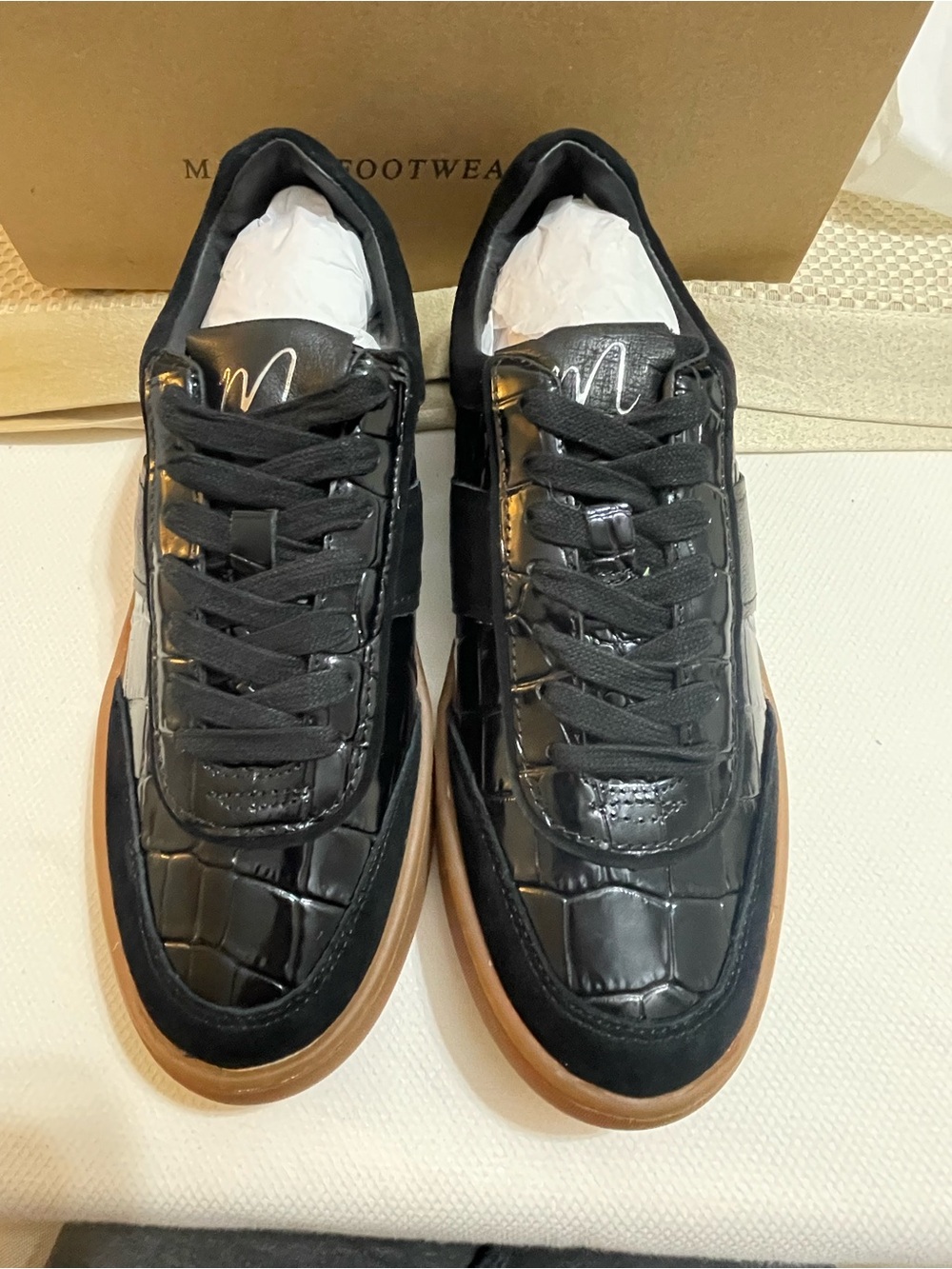 Matisse Black Croc-Embossed Sneakers with Gum Sole